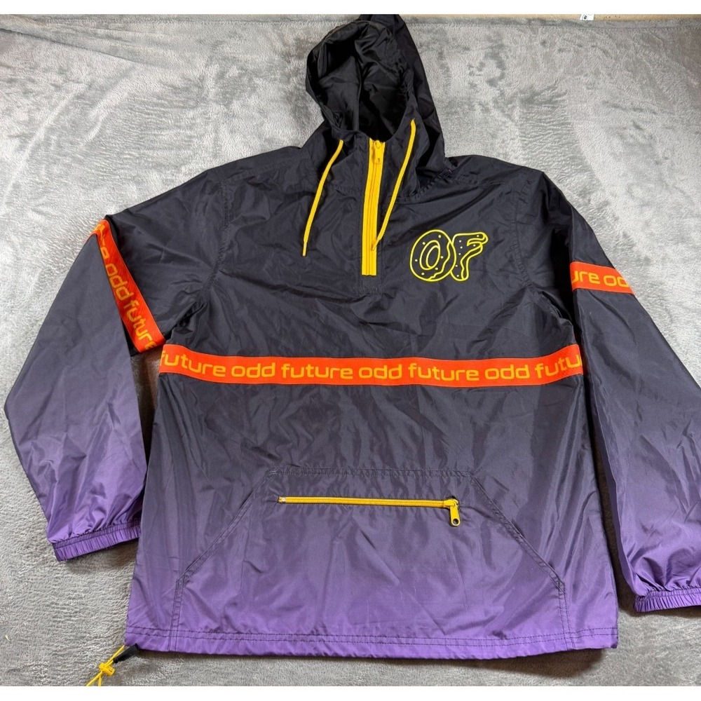 Odd Future OF Pullover Anorak Windbreaker Jacket Hooded Black Purple Orange Sz S
